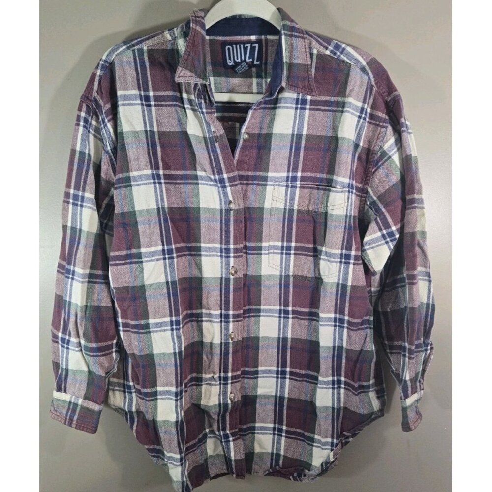 Vintage 90s Multicolor Quizz Flannel, Size M Grunge Layering Oversized